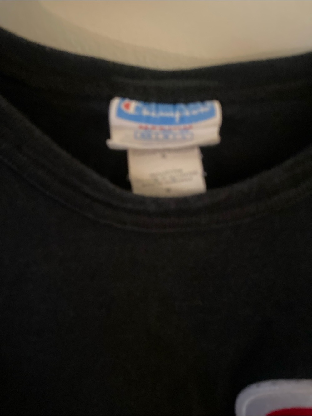 Champion Black Short-Sleeve Tee with Red & White Logo Patch - Picture 3 of 3
